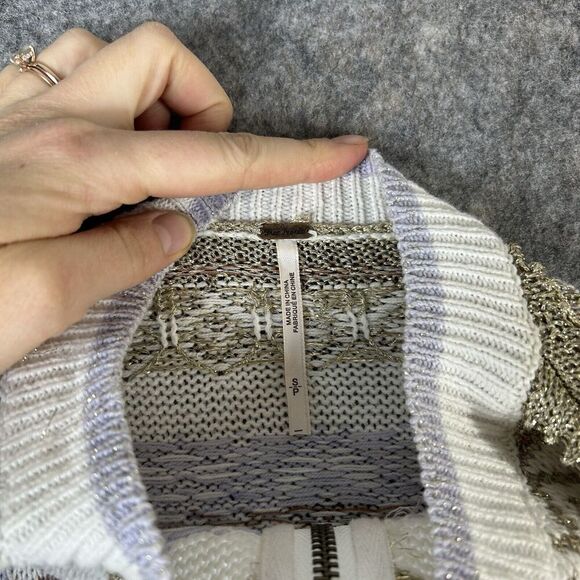 Free People Sweater Small Boho Cozy Cottage Metallic Fair Isle Knit Thermal - Picture 9 of 9